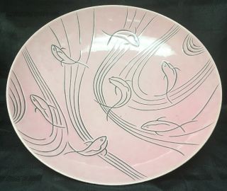 Roselane Serving Bowl Fish Pink Black 14 " Pasadena Ca 25 Vtg Mid Century Modern