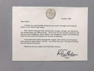 Rudolph Rudy Giuliani Signed Letter With Envelope No