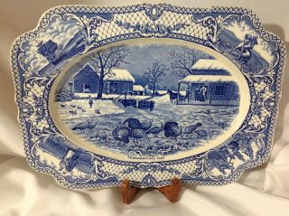 Colonial Times Blue And White " Turkey Platter " By Crown Ducal England