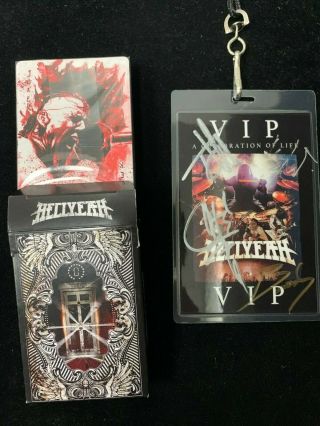 Hellyeah - Autographed Vip Backstage Pass Lanyard And Rare Playing Cards