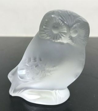 Signed Lalique France Frosted Art Glass Owl Bird Miniature Statue Figurine