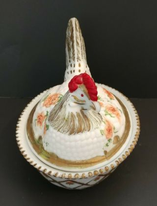 Vintage Hand Painted Westmoreland Glass Hen On Nest w/ sticker 4