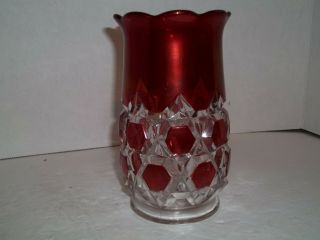 Antique Eapg Bryce Bros Red Hexagon Block Ruby Stained Glass 1880s Celery Vase