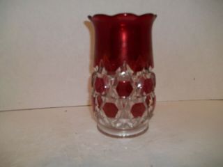 Antique EAPG Bryce Bros Red Hexagon Block Ruby Stained Glass 1880s Celery Vase 5