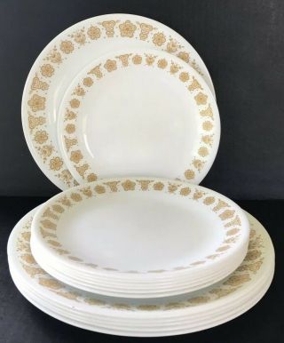 Vintage Corelle Butterfly Gold Dinner 10 1/4” & Lunch 8 1/2” Plates Set Of 13