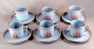 Spode Trade Winds Red Set Of Six Demitasse Espresso Cup & Saucers