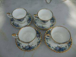 Royal Albert England Blue MOONLIGHT ROSE Teacup Tea Cup & Saucer Set of 4 4
