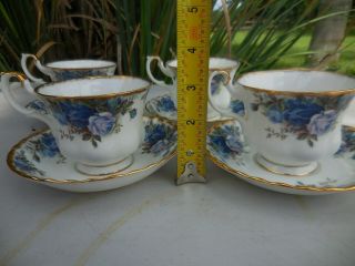 Royal Albert England Blue MOONLIGHT ROSE Teacup Tea Cup & Saucer Set of 4 6