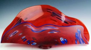 Chihuly Style American Studio Art Glass Centerpiece Bowl Signed