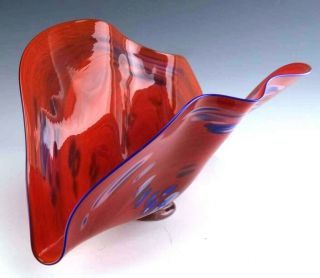 Chihuly Style American Studio Art Glass Centerpiece Bowl Signed 3