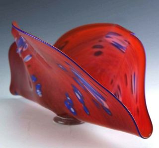 Chihuly Style American Studio Art Glass Centerpiece Bowl Signed 4