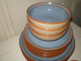 18 Pc Blue Adobe Stoneware Noritake Brown Blue Aztec Dinner Salad Plate Bowl Mug 4