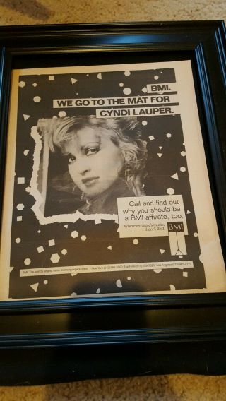 Cyndi Lauper Bmi Rare Promo Poster Ad Framed