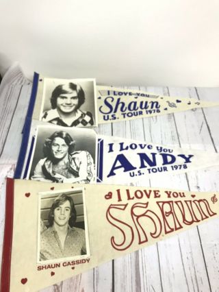 Shaun Cassidy & Andy Gibb 1978 Concert Pennant With Photo Vintage Set Of 3