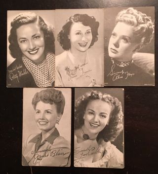 5 Vintage Exhibit Arcade Actress Cards Betty Winkler Alice Faye Jean Carlton
