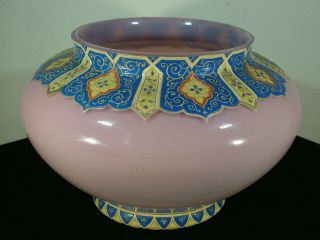 Antique Rare Moser Pink Opalescent Glass Enameled Center Bowl 19th Century
