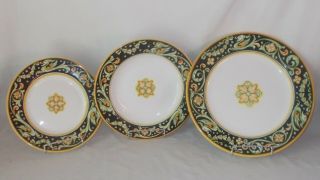 Nwt Deruta Pottery Green Dragons Dinner Plate Salad Plate Bowl 3 Piece Hold1956