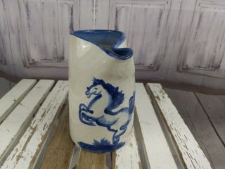 Ma Hadley Horse Jug Pitcher Water Country Art Pottery Hand Blue Stoneware