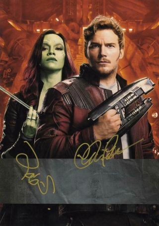 Zoe Saldana & Chris Pratt Signed Autograph 8.  5x11 Photo / (star Lord/gamora)