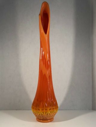 Le Smith Bittersweet Orange Slag Glass Vase Mcm Diamond Pattern Stretch 19 - 20 “