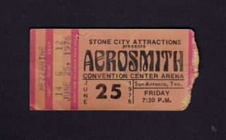 1976 Aerosmith Concert Ticket Stub San Antonio Tx Rocks Tour Back In The Saddle