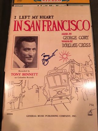 Tony Bennet Signed I Left My Heart In S.  F Poster.  12x18.