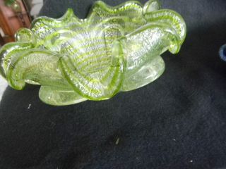 Vintage Murano Barovier Toso Art Glass Bowl Pistacho Green Silver EC Swirl 7