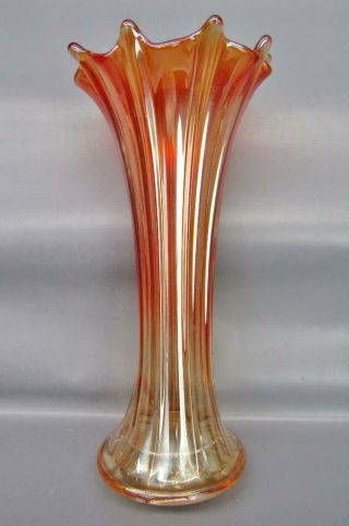Northwood Thin Rib Marigold Carnival Glass Standard Base 9 - Rib Swung Vase 6948