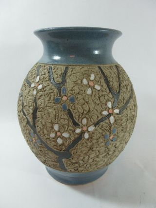 Brad Walker Signed Pottery Glazed Incised Floral 10 - 1/2 " Vase Dahlonega Ga