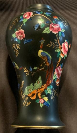 Crown Devon Fieldings “chelsea” Matt Black Glaze – Asiatic Pheasant Design Vase
