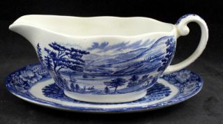 Staffordshire Liberty Blue Gravy Boat With Underplate