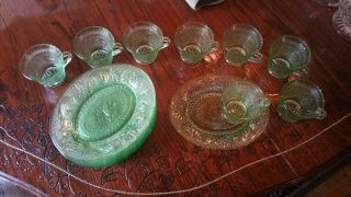 Vintage Tiara By Indiana Glass Snack Plate Cup Set Of 8 Sandwich Chantilly Green