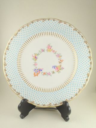 G7347 - Minton C1892 Porcelain Jeweled Blue Enamel Floral 9 1/8 " Luncheon Plate