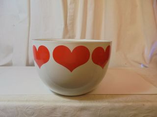 Arabia Finland Bowl - White Enamel Metal With Red Hearts