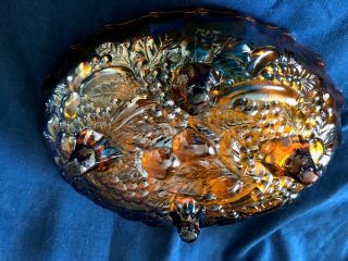 Vintage Large Carnival Glass Fruit Bowl With Grape Pattern