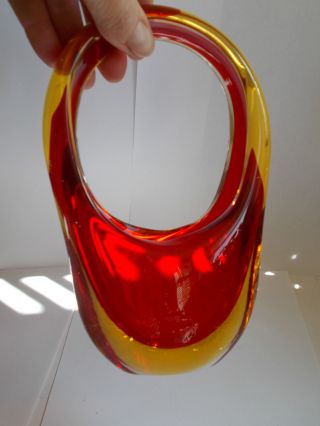 Vintage Murano Sommerso Submerged Art Glass Vase Red/amber (ref11)