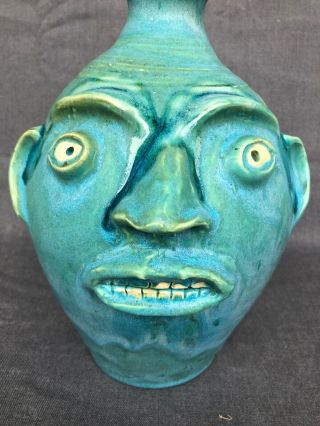 Turquoise Glazed Face Jug By R.  Tobias Nc