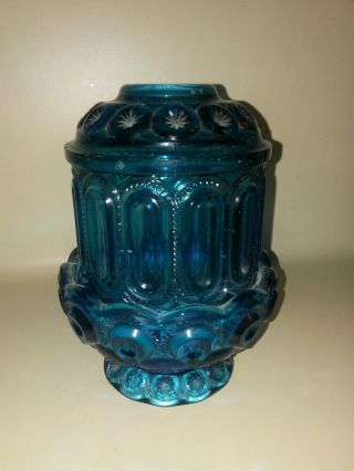 Vintage L E Smith Moon And Stars Blue Turquois Glass Fairy Light Candle Holder
