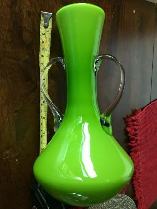 Vintage Italian Italy Lime Green Cased Art Glass Empoli Pitcher/vase 9 7/8 Tall 3