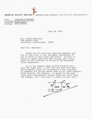 Oliver Smith Typed Letter Signed - American Ballet Theatre