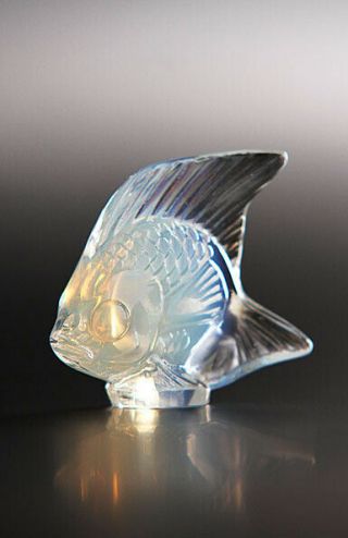 Lalique,  Crystal,  Opalescent,  Angel Fish Figurine,  Signed,  Lalique,  France