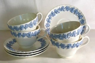 4 Wedgwood Queensware Lavender On Cream Shell Edge Cups And Saucers