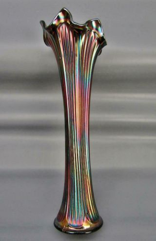 Fenton Fine Rib Amethyst Carnival Glass 12 " Swung Vase 6351