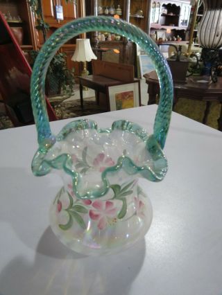 Fenton Art Glass Ltd.  Ed.  Heirloom Optic Burmese Basket Signed