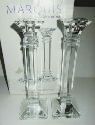 Marquis By Waterford Treviso 10 " Tall Lead Crystal Column Candlesticks Orig Box