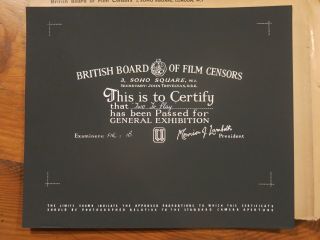 British Bbfc Film Certification Card Two To Play 1962 Peter Sellers Only Two Can