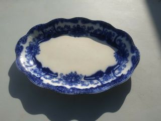 Pourtney & Bristol Antique Flow Blue 17 " Oval Platter " Milton " Pattern
