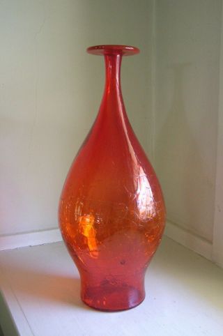 Blenko Flat Top Crackle Vase 6422 Joel Philip Myers Tangerine 