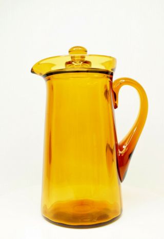 Vintage Amber Colored Depression Glass Iced Tea Pitcher Water Jug With Lid