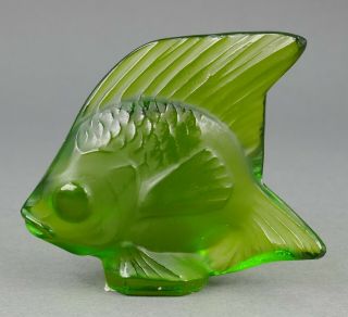 Vtg Lalique France Art Glass Pet Lime Green Miniature Crystal Fish Sculpture